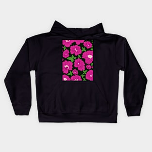 Retro Ramblin' Rose Pink and Green on Black with Green Dots Repeat 5748 Kids Hoodie